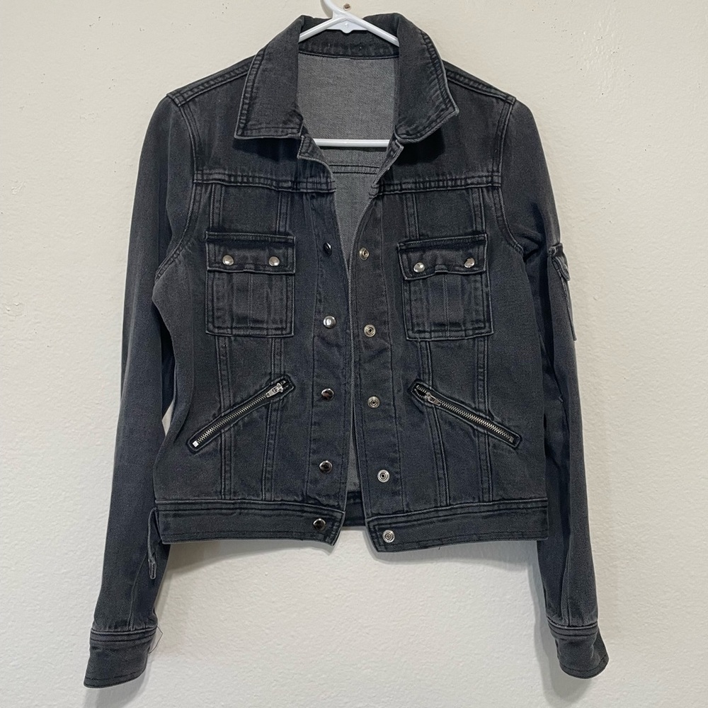 Black Denim Wash Utility Jacket